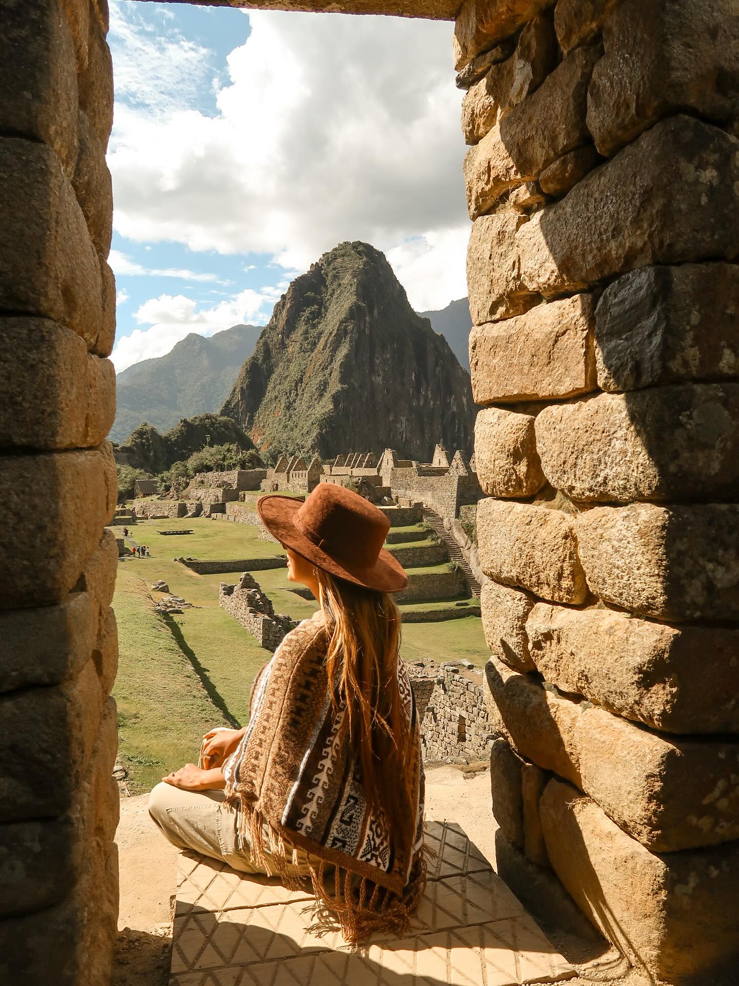 Llama grazing on the agricultural terraces of Machu Picchu
